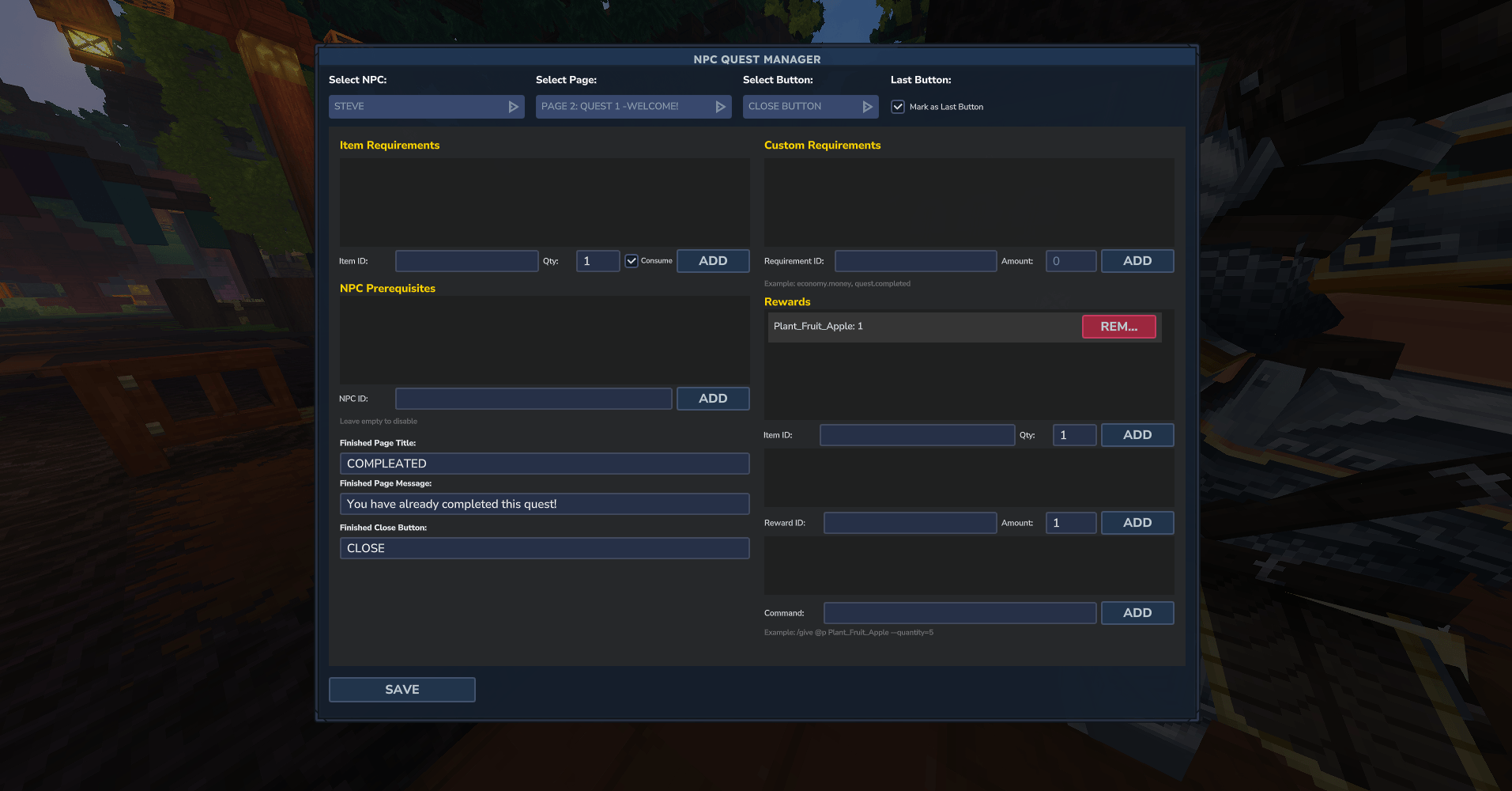 NPC Quest admin UI example 1